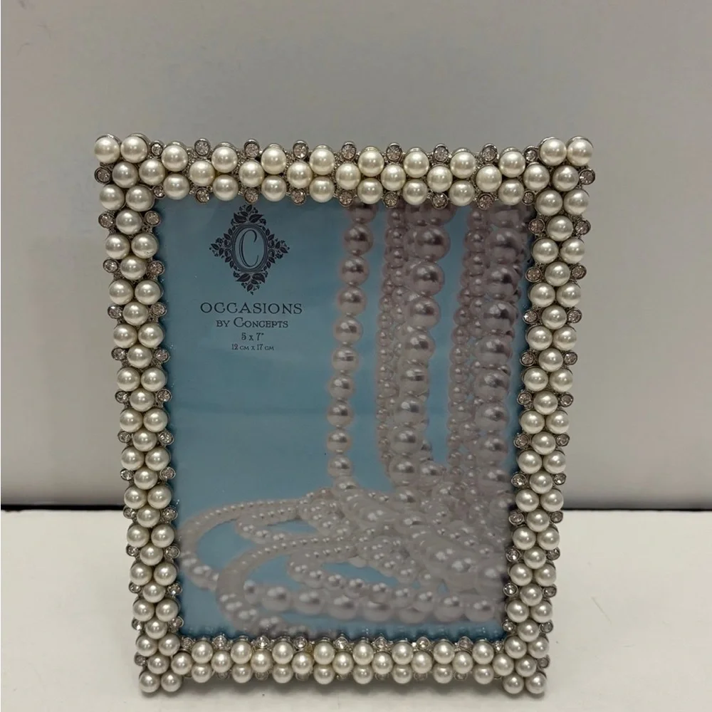 Silver Tone Faux Pearl Cabochon Edge Metal Picture Photo Frame by Occasions
